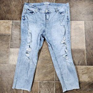 Torrid Denim First At Fit Ripped Boyfriend Jeans Raw Hem Distressed Size 22